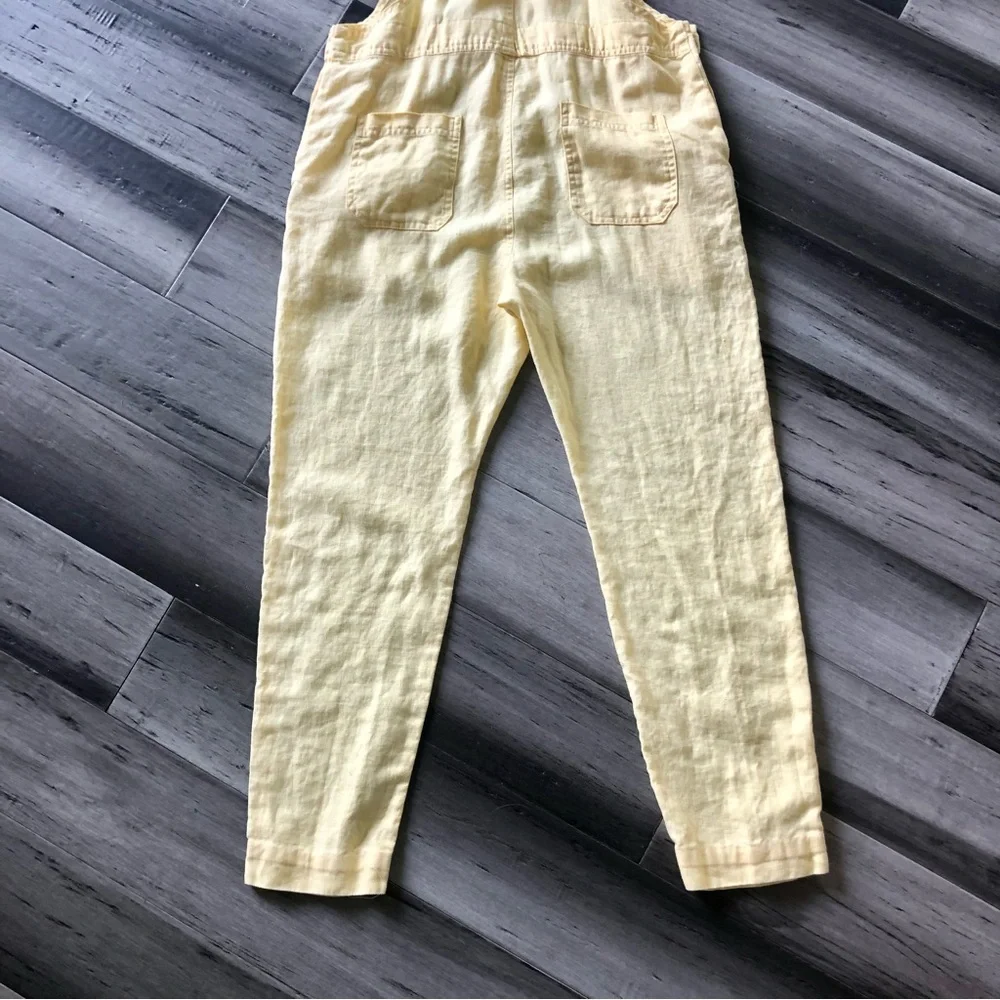 Vintage Y2K Pastel Yellow Linen Cropped Overalls - Picture 9 of 12